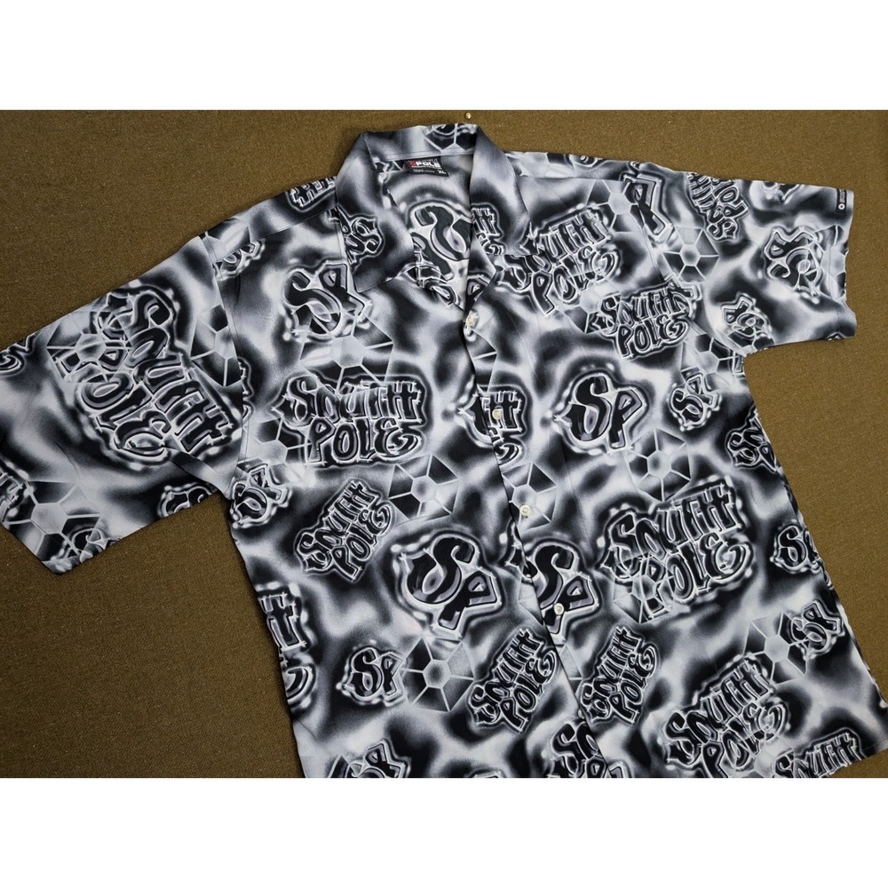 South Pole 90s Vintage Graffiti Aop Hip-Hop Hawaiian Shirt Iced Out Size XL
